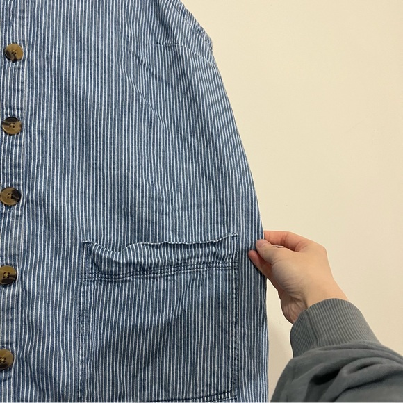 Old Navy Women's Denim Blue Striped Dress Overall Sleeveless Button Front Sz L - Picture 9 of 16